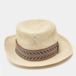 Borsalino Brown Straw Semi Crochet Panama Hat 