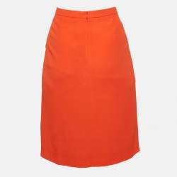 Pre Owned Boss By Hugo Boss Orange Crepe Draped Knee Length Skirt S