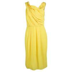 مملوكة مسبقًا فستان بوس باي هوغو بوس درابيرا بلا أكمام شيفون أصفر S