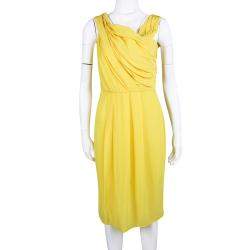 مملوكة مسبقًا فستان بوس باي هوغو بوس درابيرا بلا أكمام شيفون أصفر S