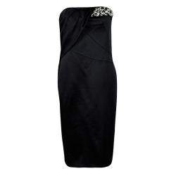 Boss By Hugo Boss Black Pearl Embellished Strapless Damarda Dress M