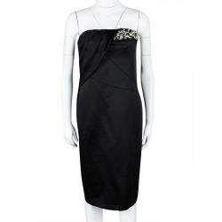 Boss By Hugo Boss Black Pearl Embellished Strapless Damarda Dress M