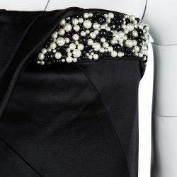 Pre Owned Boss By Hugo Boss Black Pearl Embellished Strapless Damarda Dress M
