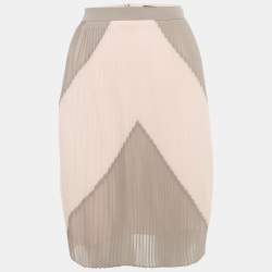 Pre Owned Boss By Hugo Boss Pink/Grey Pleated Chiffon Knee Length Skirt L