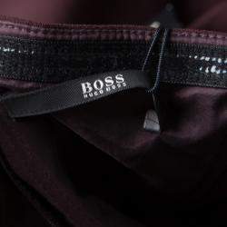 مملوكة مسبقًا فستان ماكسي بوس باي هوغو بوس ديلوسيا بلا حمالات درابيه عنابية M