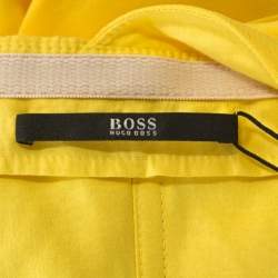 Pre Owned فستان بوس باي هوغو بوس درابيرا كريب أصفر بطيات بلا أكمام L