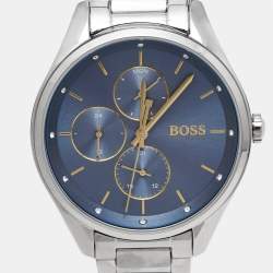 Pre Owned Hugo Boss Blue Stainless Steel Grand Course 1502583 Women's Wristwatch 36 mm
