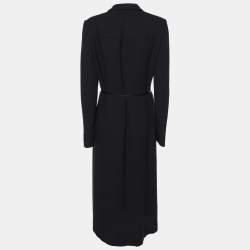 Pre Owned Boss by Hugo Boss Navy Blue Wool Blend Button Front Belted Long Coat S