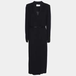 Pre Owned Boss by Hugo Boss Navy Blue Wool Blend Button Front Belted Long Coat S