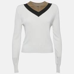 Boss By Hugo Boss White Rib Knit V-Neck Fafena Sweater M