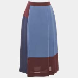 Boss By Hugo Boss Blue Chiffon Pleated Midi Skirt S