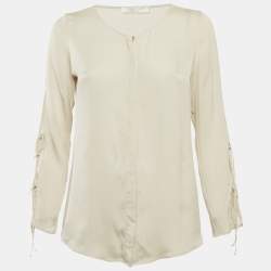 Boss By Hugo Boss Off-White Crepe Button Front Blouse L
