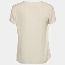 Pre Owned Boss By Hugo Boss Off-White Crepe V-Neck Top S