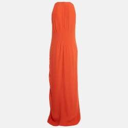 Pre Owned Boss By Hugo Boss Scarlet Red Crepe Side Slit Maxi Dress M