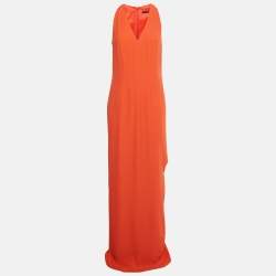 Pre Owned Boss By Hugo Boss Scarlet Red Crepe Side Slit Maxi Dress M