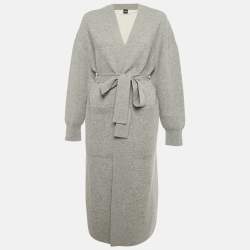 Pre Owned Boss By Hugo Boss Grey Wool Knit Belted Febrana Cardigan L