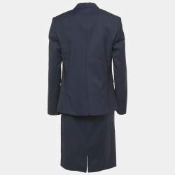 Pre Owned Boss By Hugo Boss Navy Blue Pattered Wool Blazer & Skirt Set M