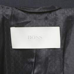 Pre Owned Boss By Hugo Boss Navy Blue Pattered Wool Blazer & Skirt Set M