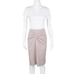 Pre Owned Boss By Hugo Boss Grey Ruched Stretch Cotton Pencil Skirt M