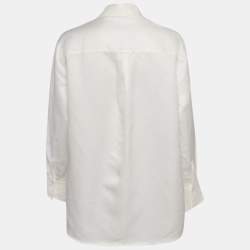 مملوكة مسبقًا قميص بوس باي هوغو بوس بلون أبيض بمزيج كروشيه من الكتان ميديم