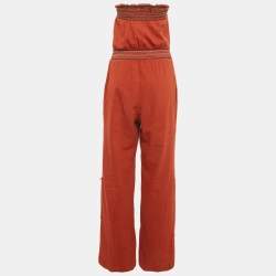 مملوكة مسبقًا Boss Orange By Hugo Boss Burnt Orange Seersucker Strapless Jumpsuit S
