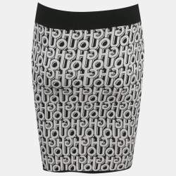 Pre Owned Hugo By Hugo Boss Black Logo Intarsia Knit Mini Skirt S