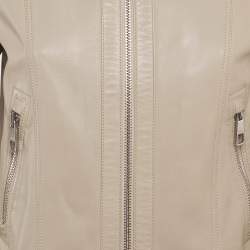 Pre Owned Boss By Hugo Boss Beige Leather Zip-Up Jacket S