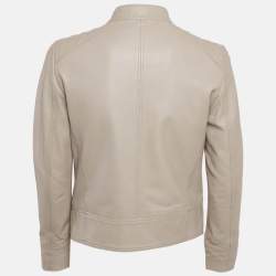 Pre Owned Boss By Hugo Boss Beige Leather Zip-Up Jacket S