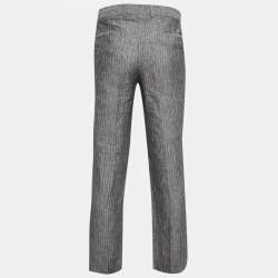 Pre Owned Boss By Hugo Boss Grey Pinstripe Linen Straight-Leg Trousers XL
