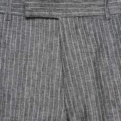 Pre Owned Boss By Hugo Boss Grey Pinstripe Linen Straight-Leg Trousers XL