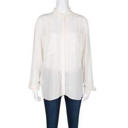 Pre Owned Boss By Hugo Boss Cream Silk Long Sleeve Rictoria Blouse L