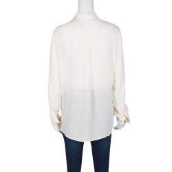 Pre Owned Boss By Hugo Boss Cream Silk Long Sleeve Rictoria Blouse L