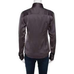 Pre Owned Boss By Hugo Boss Grey Silk Satin Long Sleeve Button Front Shirt S 