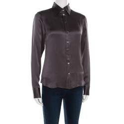 Pre Owned Boss By Hugo Boss Grey Silk Satin Long Sleeve Button Front Shirt S 