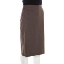 Pre Owned Boss By Hugo Boss Brown Stretch Wool Pencil Skirt M
