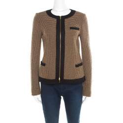 Pre Owned Boss By Hugo Boss Black and Brown Textured Zip Front Jacket S