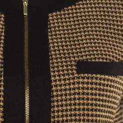 Pre Owned Boss By Hugo Boss Black and Brown Textured Zip Front Jacket S