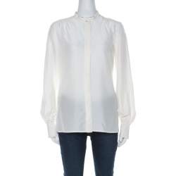 Pre Owned قميص بوس باي هوغو بوس حرير كريمي بأزرار أمامية أكمام طويلة S