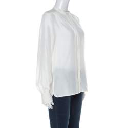 Pre Owned قميص بوس باي هوغو بوس حرير كريمي بأزرار أمامية أكمام طويلة S