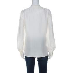 Pre Owned قميص بوس باي هوغو بوس حرير كريمي بأزرار أمامية أكمام طويلة S