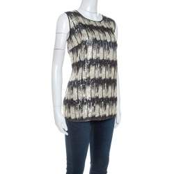 Pre Owned توب بوس باي هوغو بوس إبيرلا  لوريكس ميتاليك مطبوع بشراشيب مزينة  M