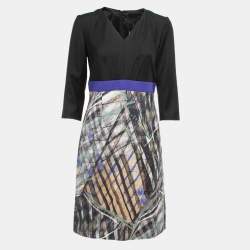 مملوكة مسبقًا Boss By Hugo Boss Black Printed Wool Long Sleeve A-Line Dress M