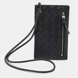 Pre Owned Bottega Veneta Black Intrecciato Leather Phone Cover