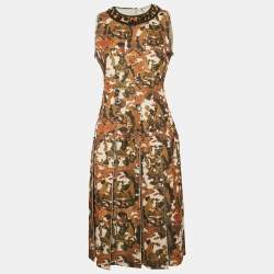 Bottega Veneta Yellow Printed Jersey Pleated Midi Dress M