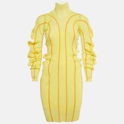Pre Owned Bottega Veneta Yellow Spiral Stripe Knit Mini Dress S