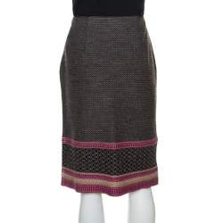 Pre Owned Bottega Veneta Multicolor Patterned Wool Knit Pencil Skirt S