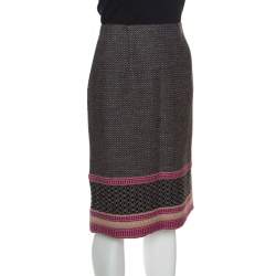 Pre Owned Bottega Veneta Multicolor Patterned Wool Knit Pencil Skirt S