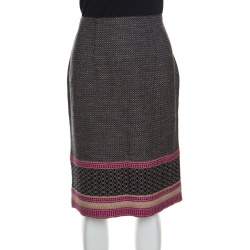 Pre Owned Bottega Veneta Multicolor Patterned Wool Knit Pencil Skirt S