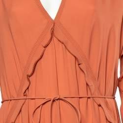 Pre Owned فستان بوتيغا فينيتا ماكسي فوليويد حزام جورجت حرير برتقالي فاتح مقاس كبير