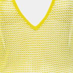 Pre Owned Bottega Veneta Yellow Open-Knit Halter Neck Bodysuit L